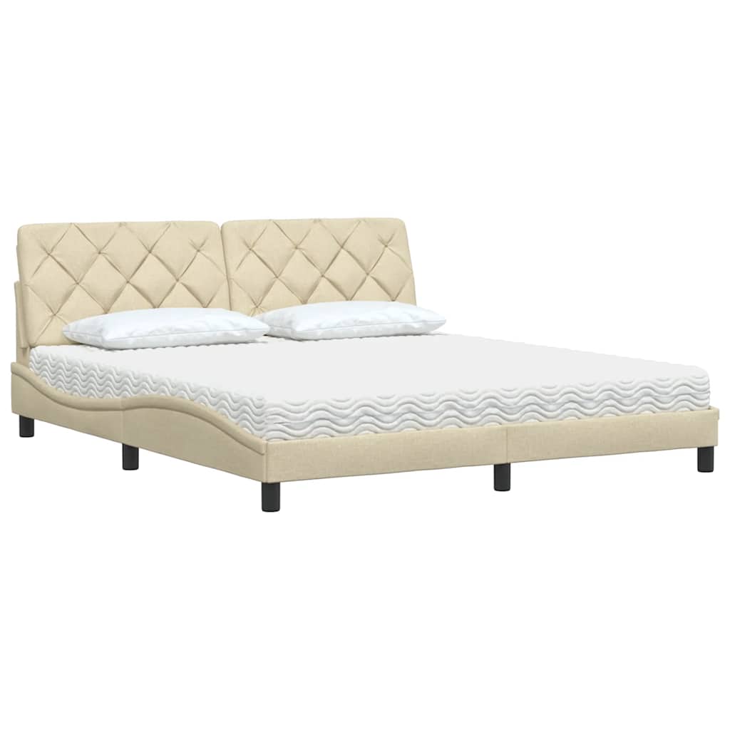 vidaXL Pat cu saltea, crem, 180x200 cm, textil vidaXL Pat cu saltea, crem, 180x200 cm, textil