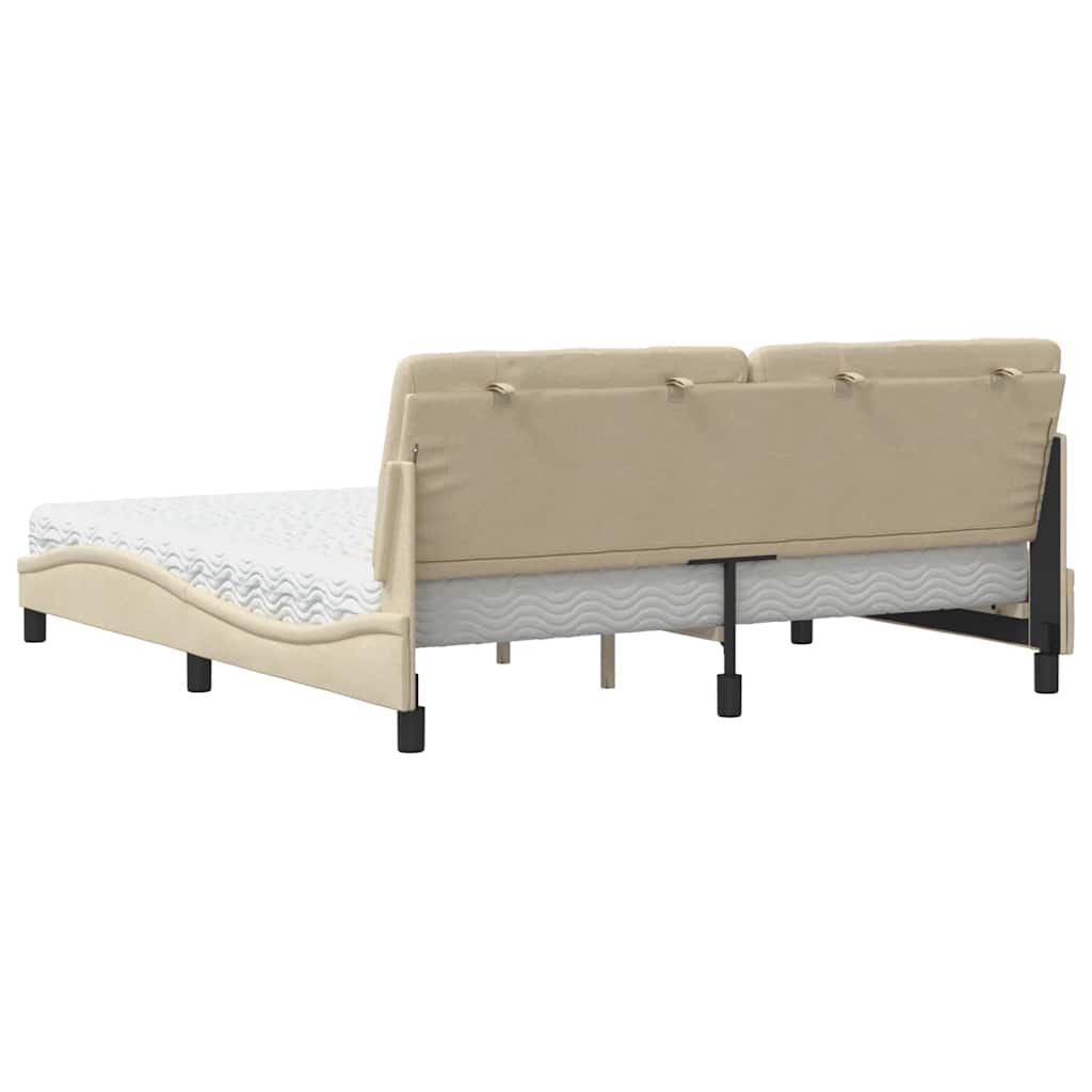 vidaXL Pat cu saltea, crem, 180x200 cm, textil vidaXL Pat cu saltea, crem, 180x200 cm, textil
