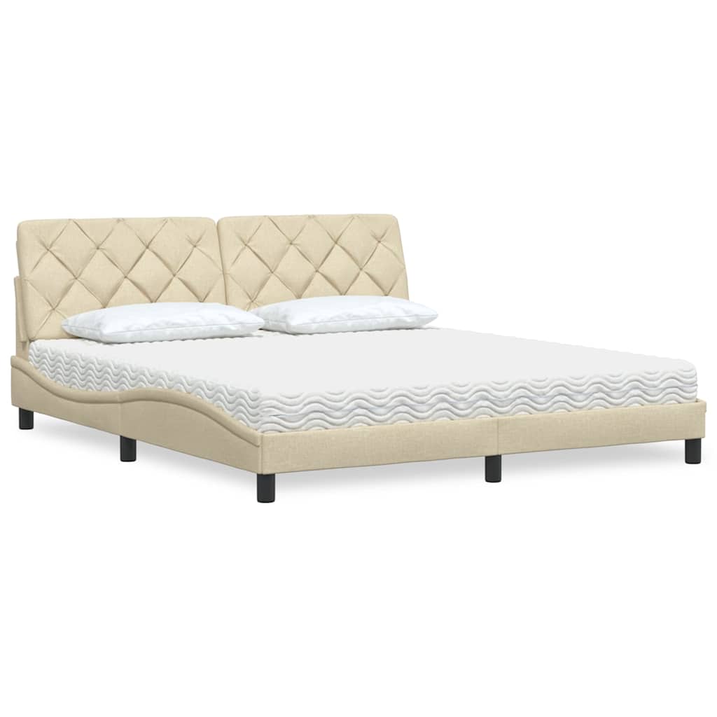 vidaXL Pat cu saltea, crem, 180x200 cm, textil vidaXL Pat cu saltea, crem, 180x200 cm, textil