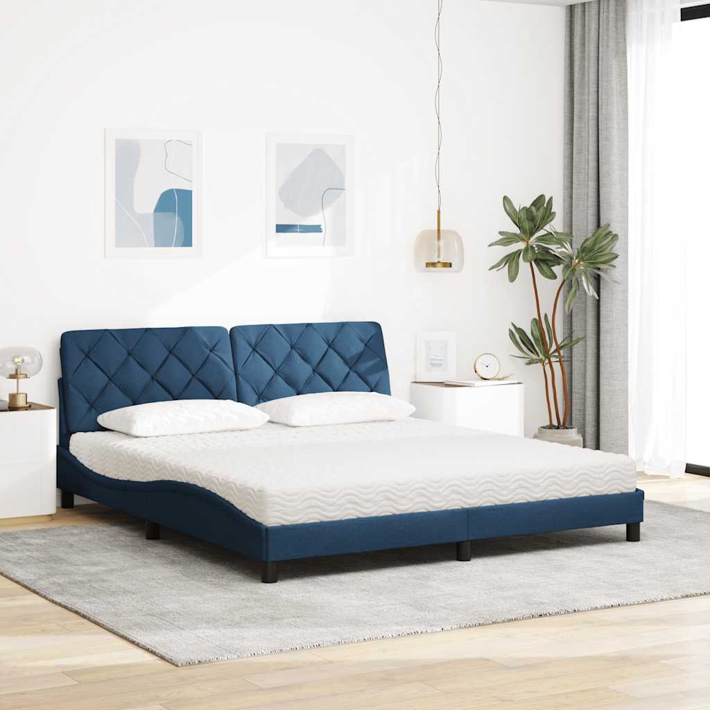 vidaXL Pat cu saltea, albastru, 180x200 cm, material textil