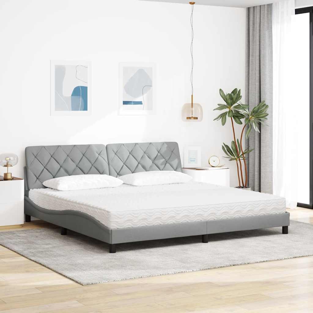 vidaXL Pat cu saltea, gri deschis, 200x200 cm, textil