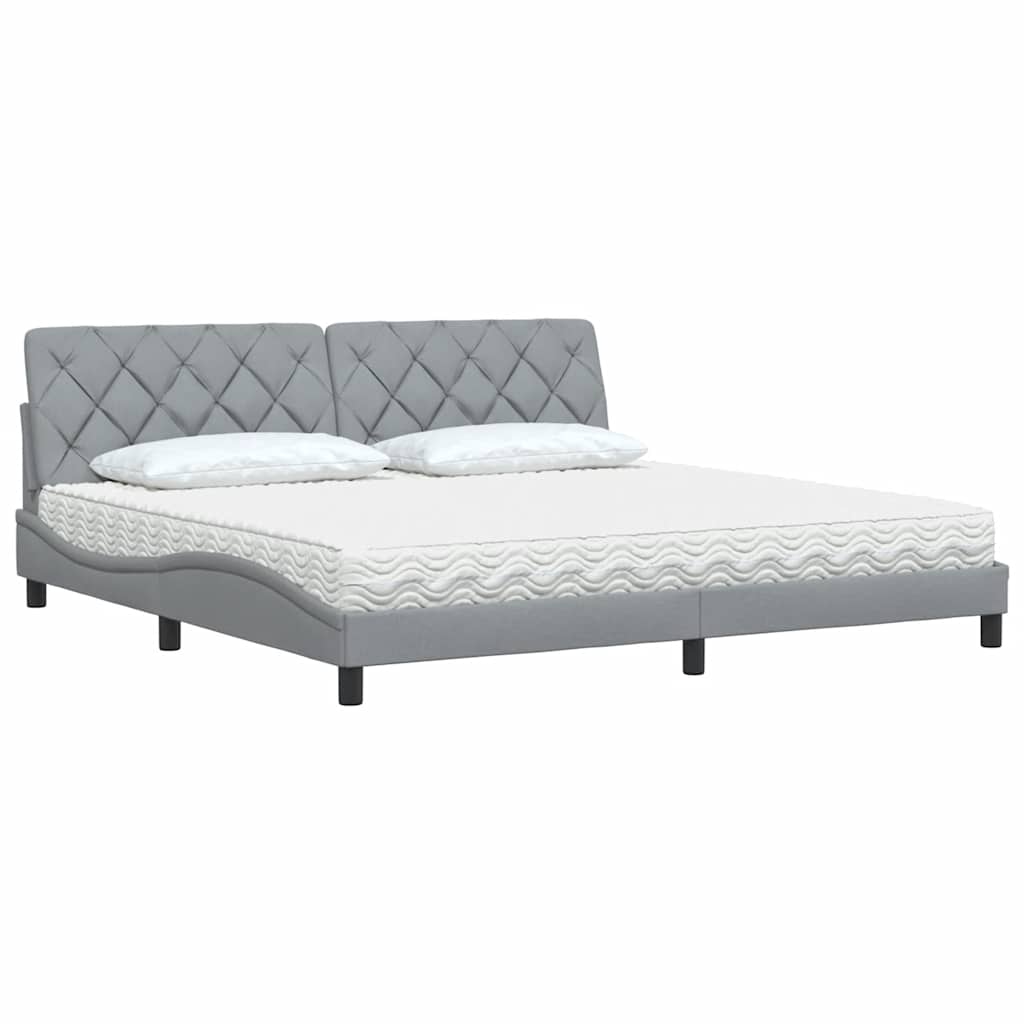 vidaXL Pat cu saltea, gri deschis, 200x200 cm, textil