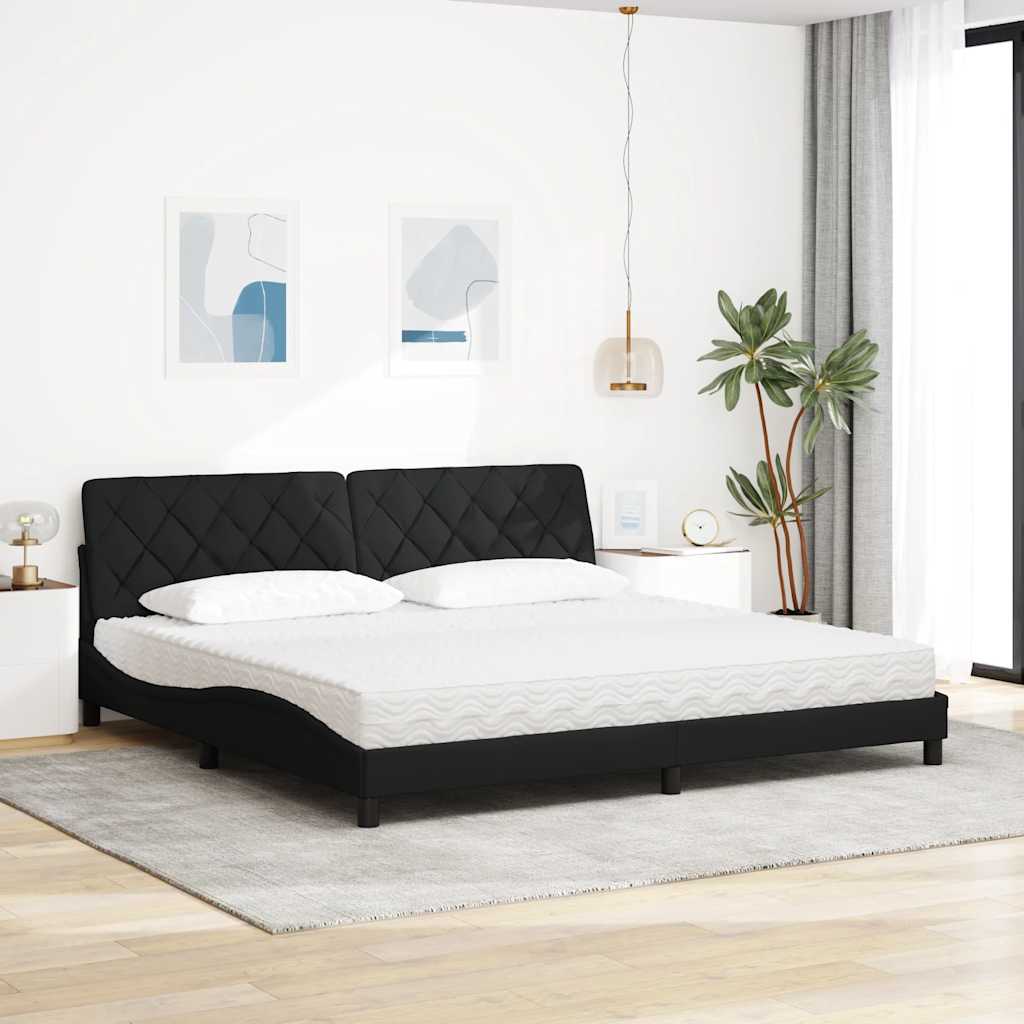 vidaXL Pat cu saltea, negru, 200x200 cm, textil