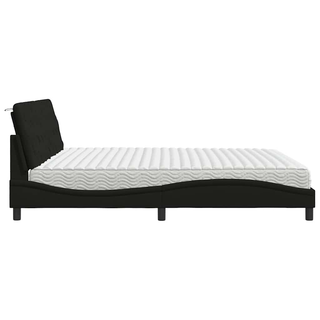 vidaXL Pat cu saltea, negru, 200x200 cm, textil
