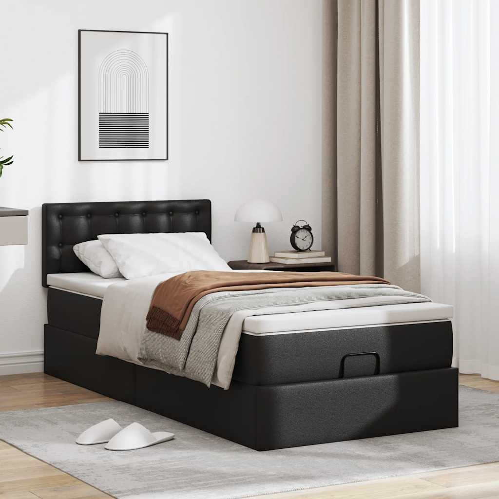 vidaXL Pat otoman cu saltea, negru, 80x200cm, piele ecologică vidaXL Pat otoman cu saltea, negru, 80x200cm, piele ecologică