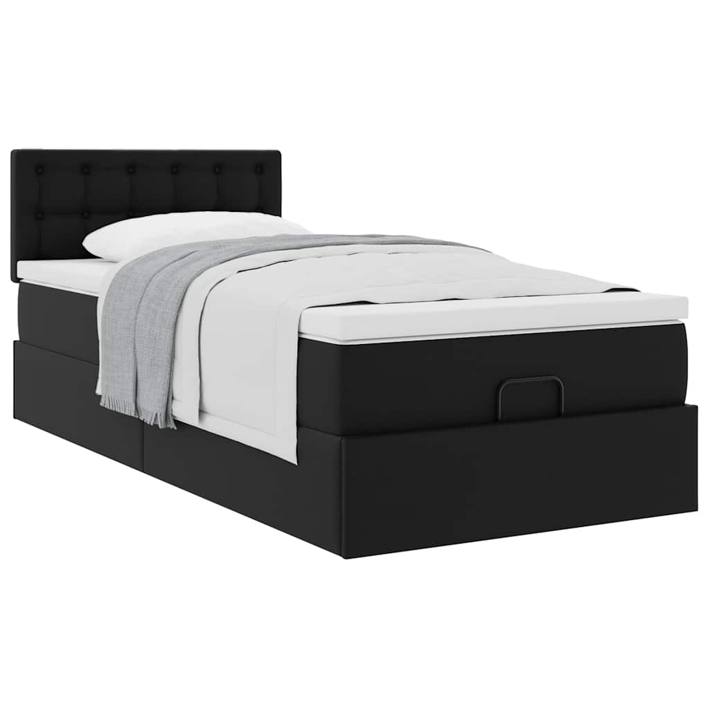 vidaXL Pat otoman cu saltea, negru, 80x200cm, piele ecologică vidaXL Pat otoman cu saltea, negru, 80x200cm, piele ecologică