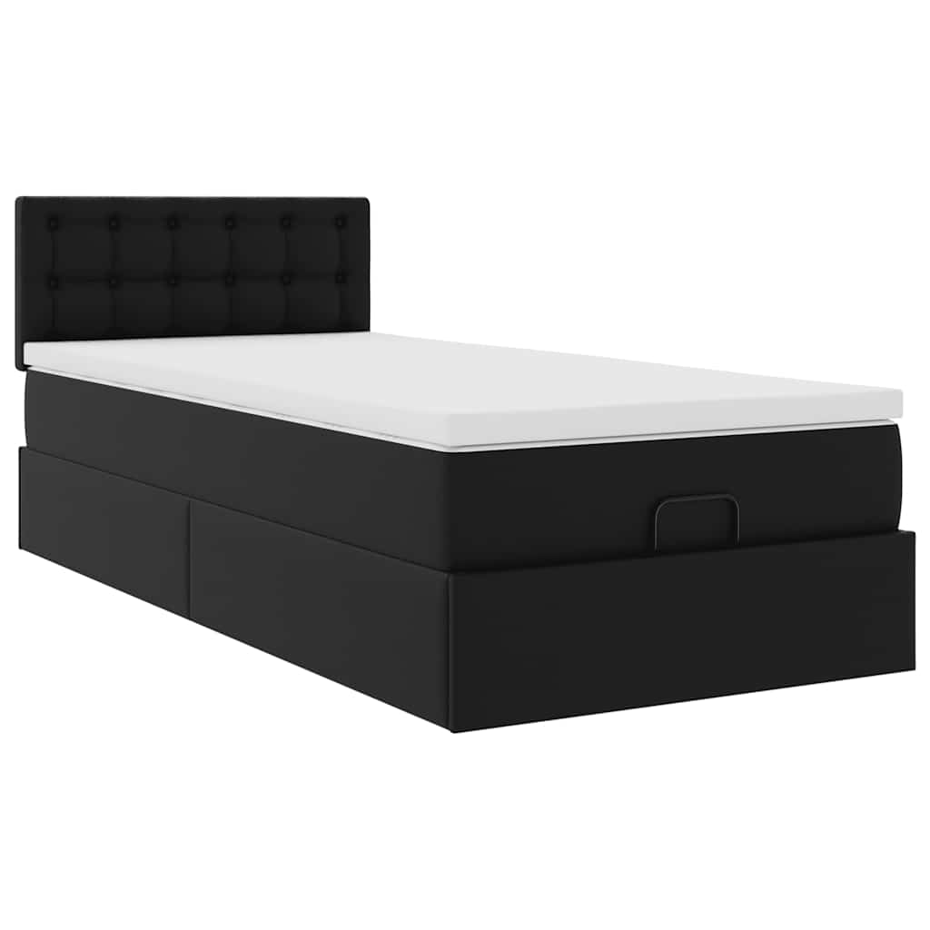 vidaXL Pat otoman cu saltea, negru, 80x200cm, piele ecologică vidaXL Pat otoman cu saltea, negru, 80x200cm, piele ecologică