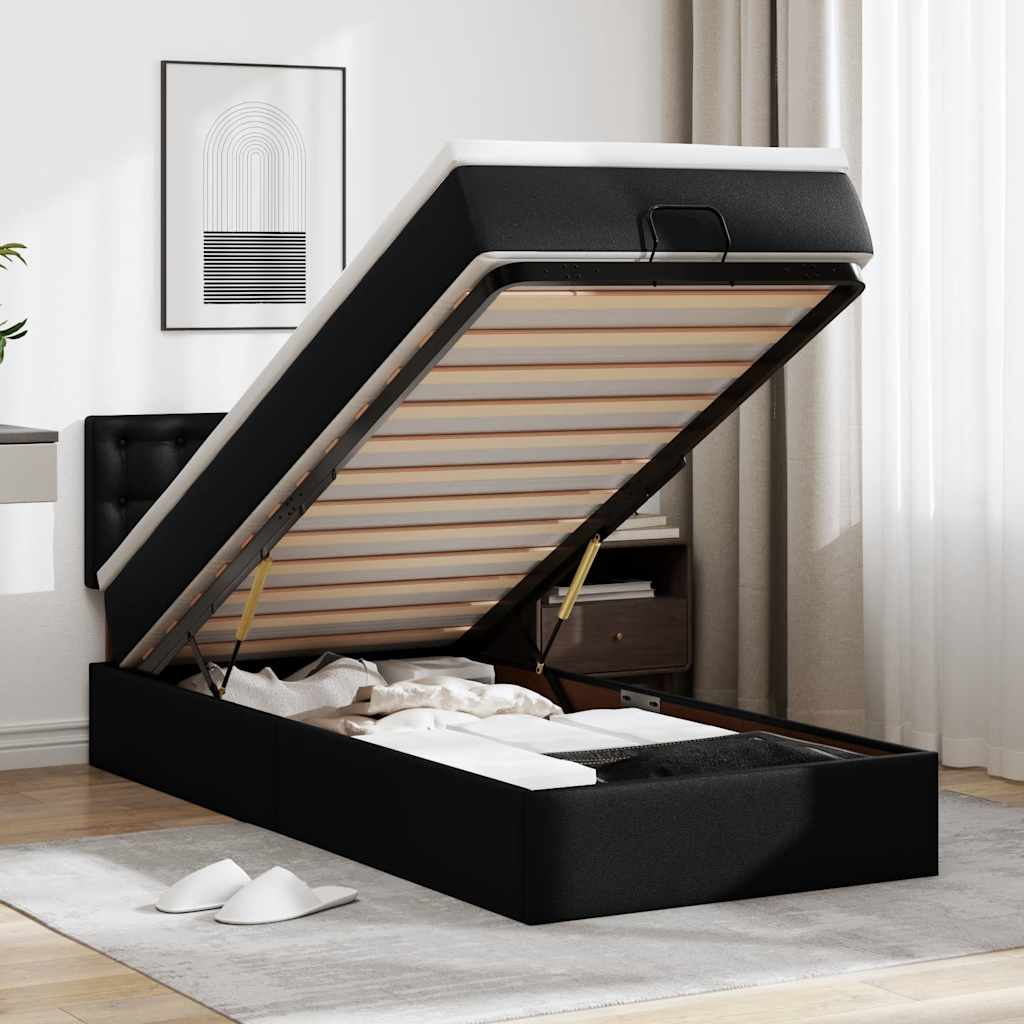 vidaXL Pat otoman cu saltea, negru, 80x200cm, piele ecologică vidaXL Pat otoman cu saltea, negru, 80x200cm, piele ecologică