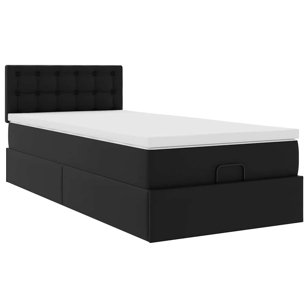 vidaXL Pat otoman cu saltea, negru, 90x200cm, piele ecologică vidaXL Pat otoman cu saltea, negru, 90x200cm, piele ecologică