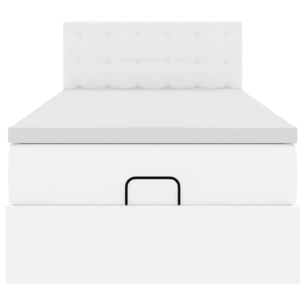 vidaXL Pat otoman cu saltea, alb, 90x200cm, piele ecologică