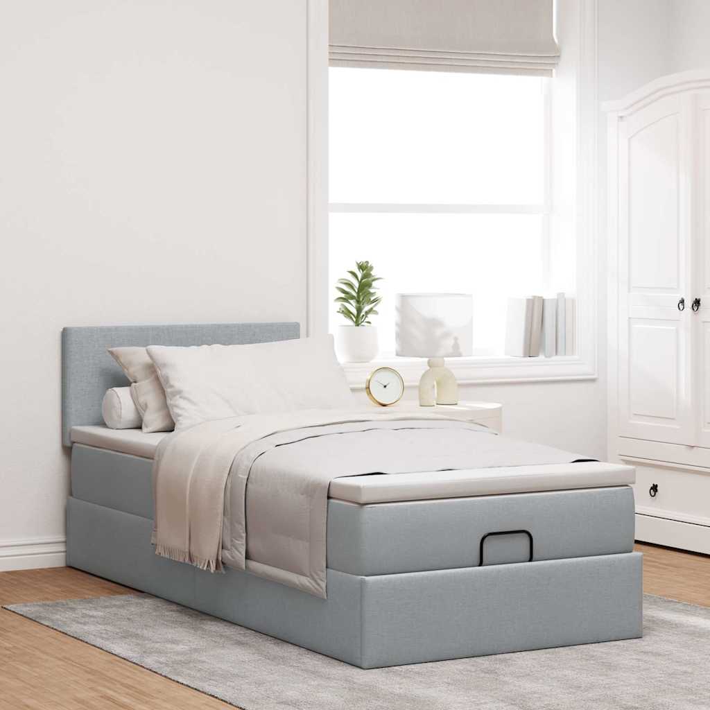 vidaXL Pat otoman cu saltea țesătură gri deschis 90x200 cm