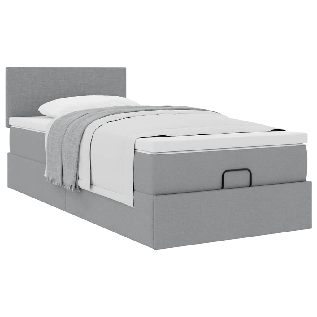 vidaXL Pat otoman cu saltea țesătură gri deschis 90x200 cm