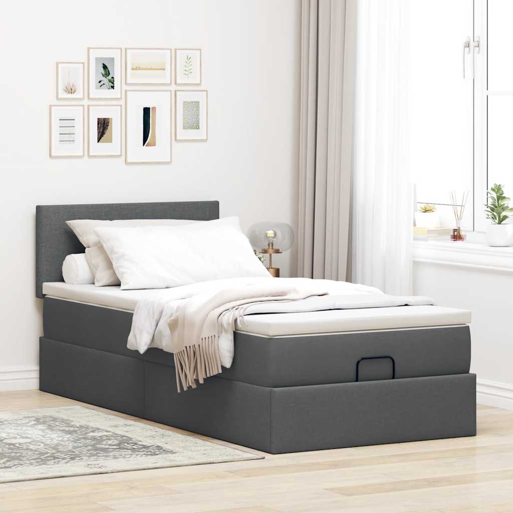 vidaXL Pat otoman cu saltea țesătură gri închis 90x200 cm vidaXL Pat otoman cu saltea țesătură gri închis 90x200 cm