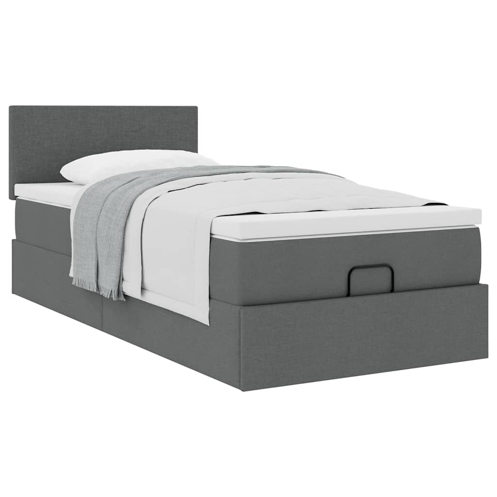 vidaXL Pat otoman cu saltea țesătură gri închis 90x200 cm vidaXL Pat otoman cu saltea țesătură gri închis 90x200 cm