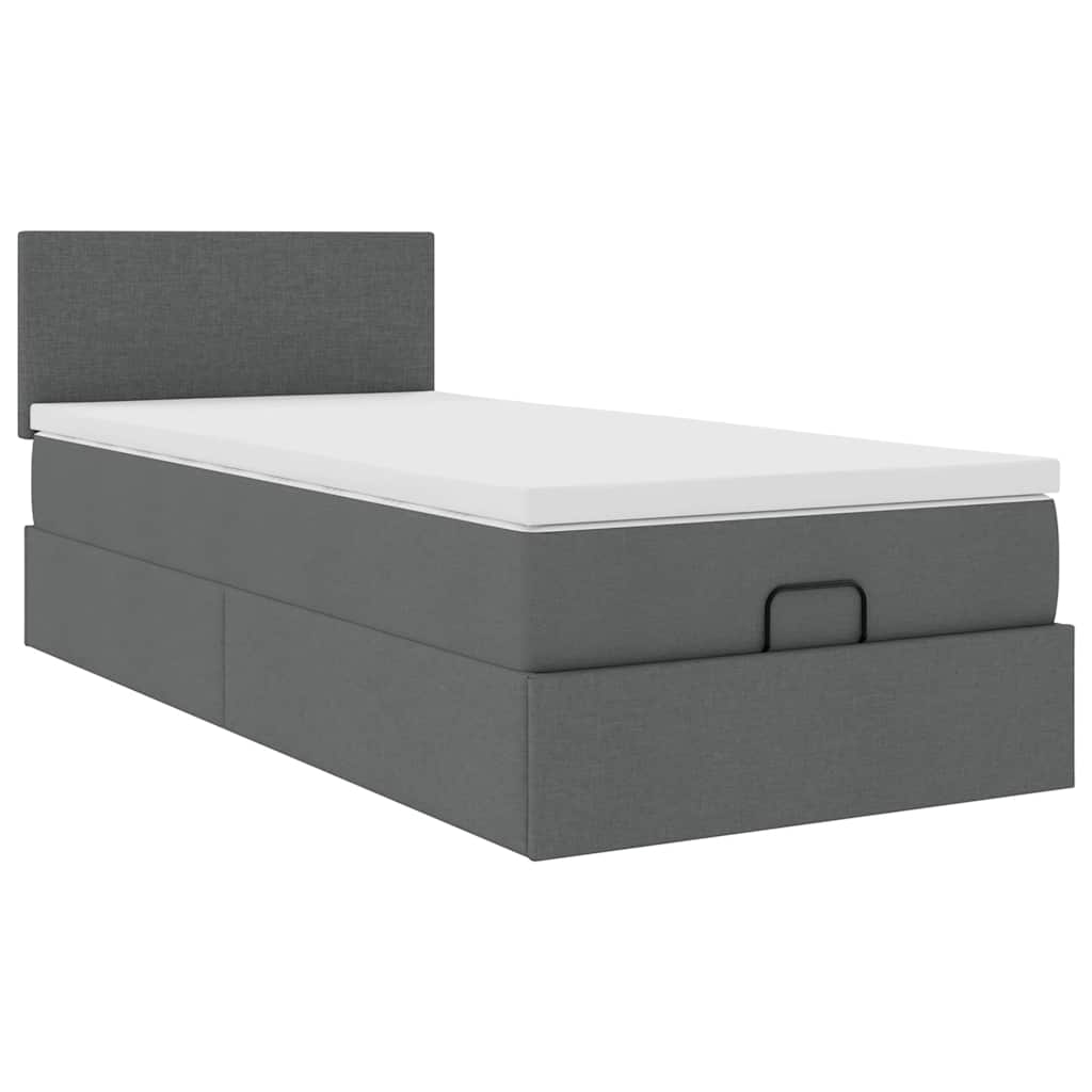 vidaXL Pat otoman cu saltea țesătură gri închis 90x200 cm vidaXL Pat otoman cu saltea țesătură gri închis 90x200 cm