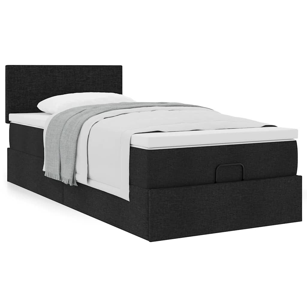 vidaXL Pat otoman cu saltea negru 100x200 cm stofa