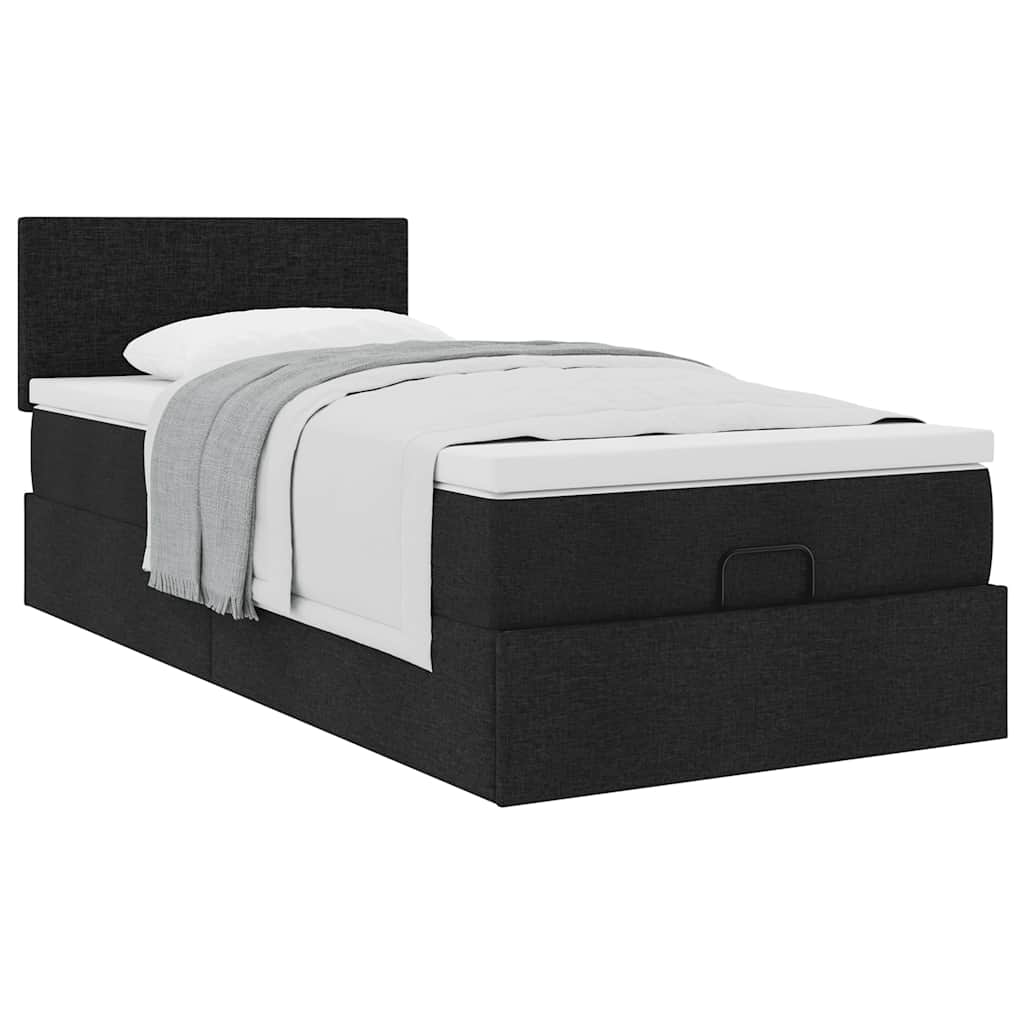 vidaXL Pat otoman cu saltea negru 100x200 cm stofa