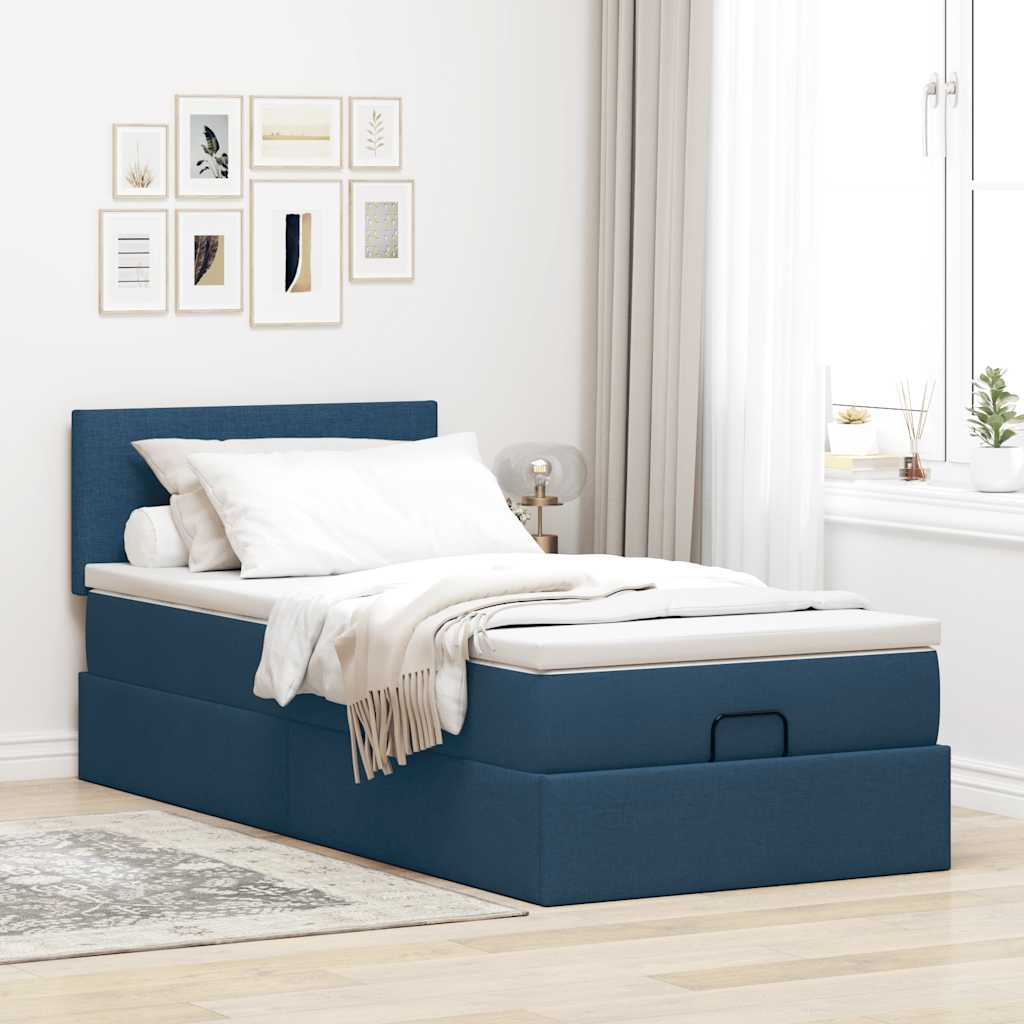vidaXL Pat otoman cu saltea albastru 100x200 cm stofa