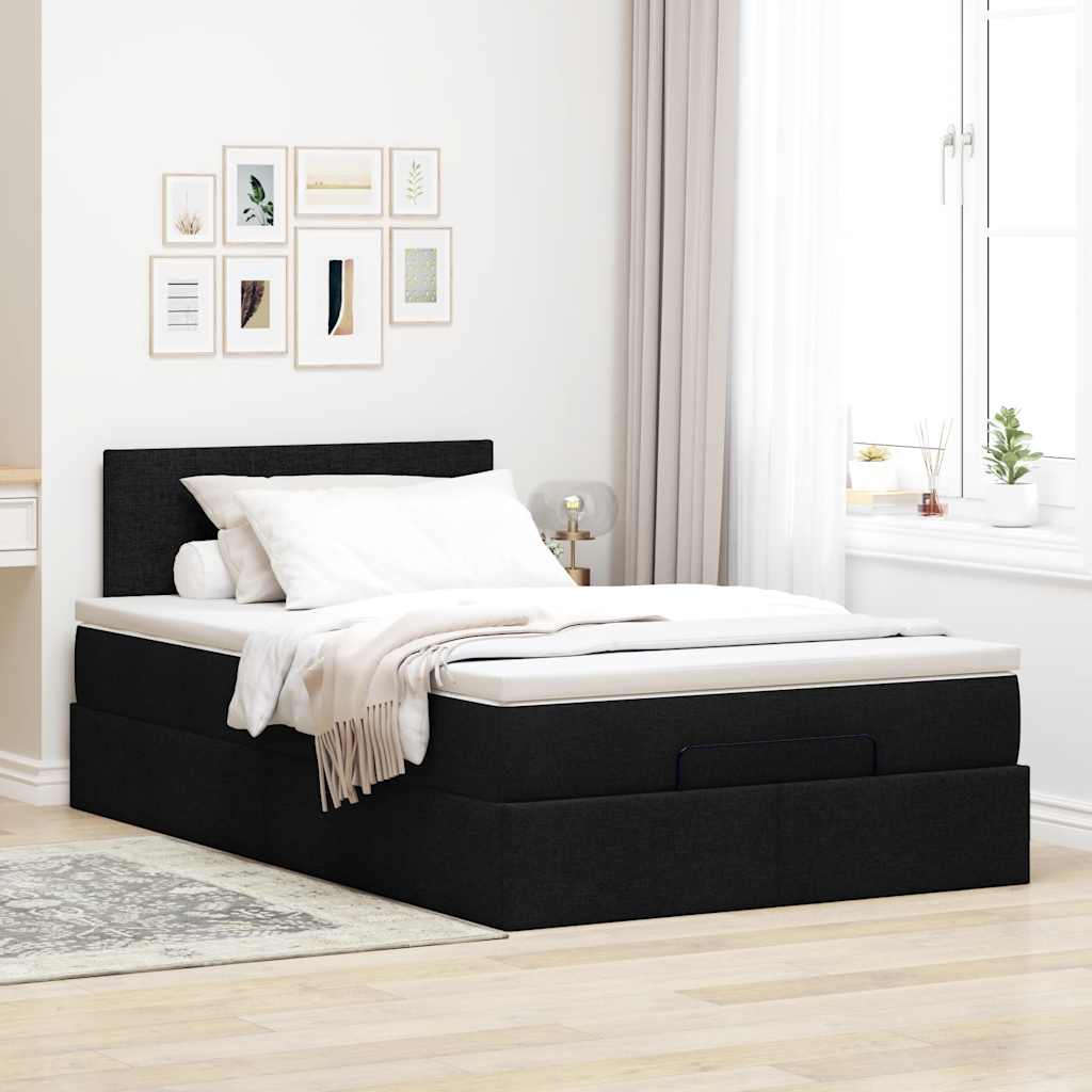 vidaXL Pat otoman cu saltea negru 120x200 cm stofa