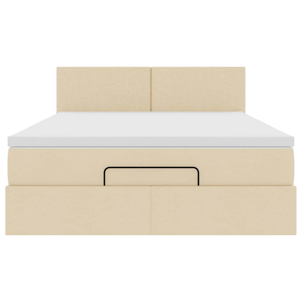 vidaXL Pat otoman cu saltea crem 140x200 cm stofa