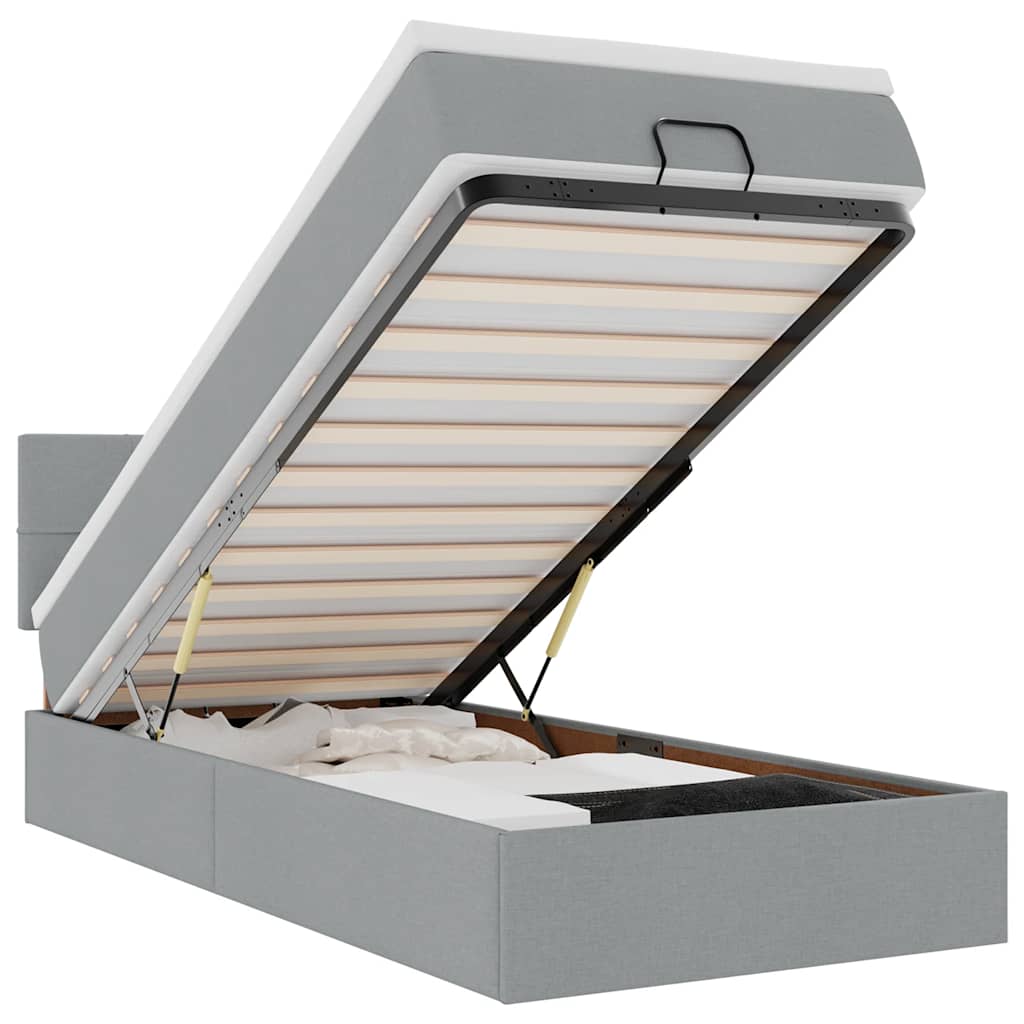 vidaXL Pat otoman cu saltea țesătură gri deschis 90x200 cm