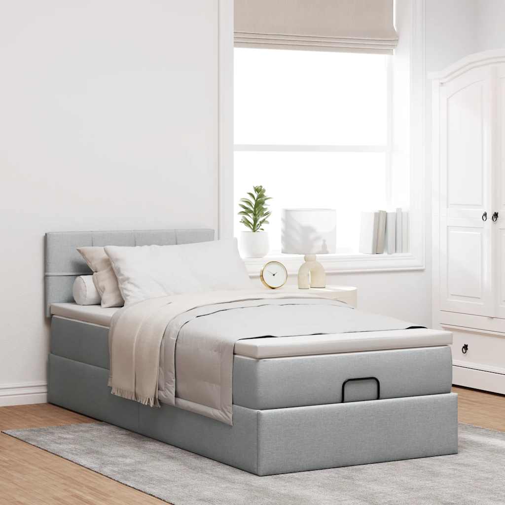 vidaXL Pat otoman cu saltea țesătură gri deschis 90x200 cm