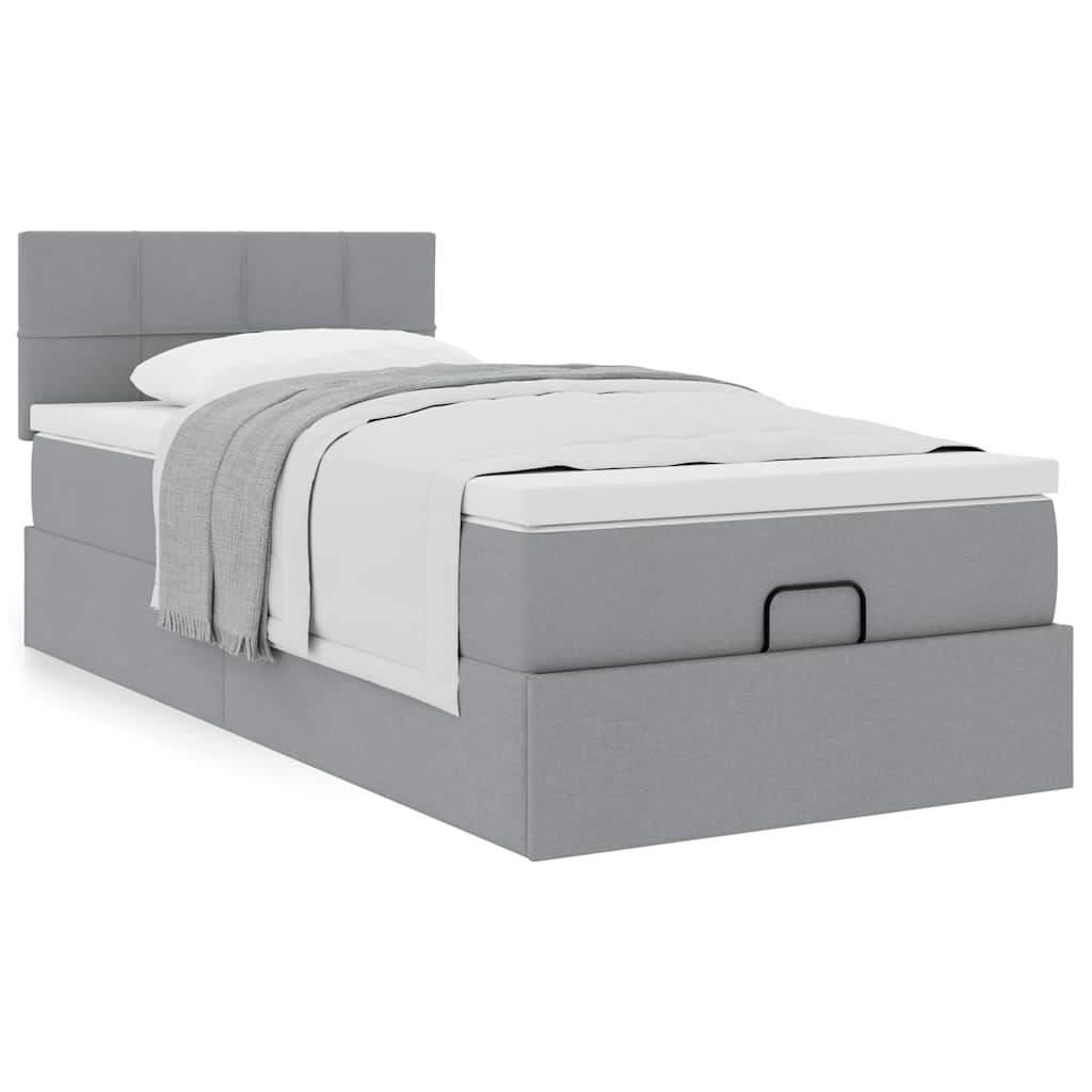 vidaXL Pat otoman cu saltea țesătură gri deschis 90x200 cm