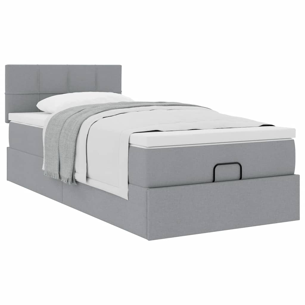 vidaXL Pat otoman cu saltea țesătură gri deschis 90x200 cm