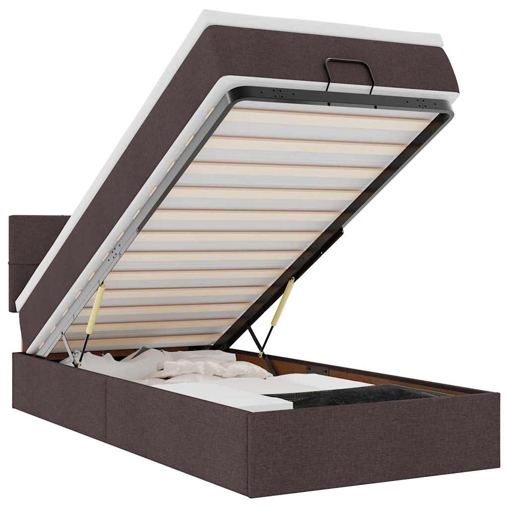 vidaXL Pat otoman cu saltea țesătură maro închis 90x200 cm