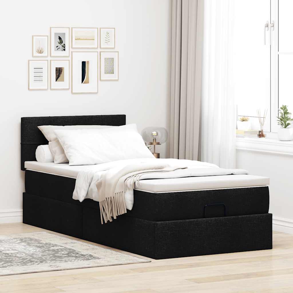 vidaXL Pat otoman cu saltea negru 100x200 cm stofa