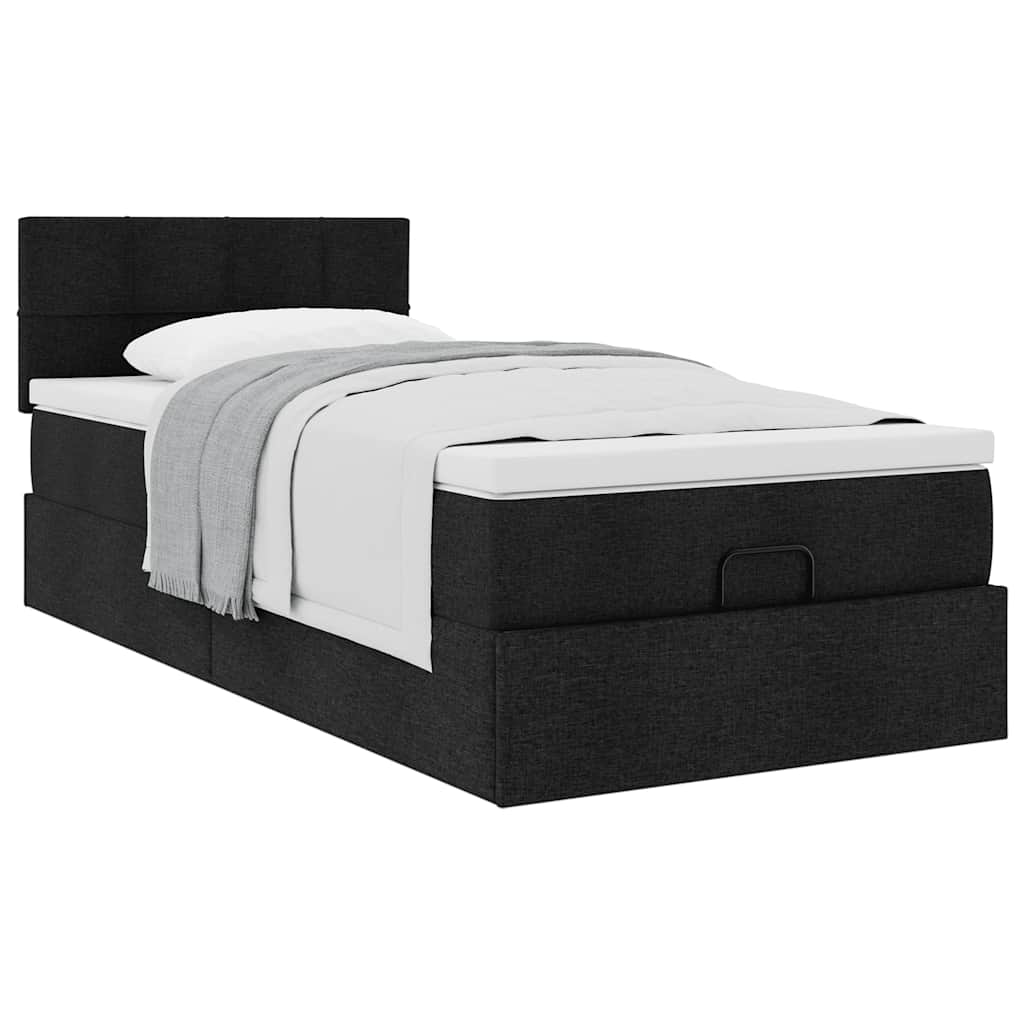 vidaXL Pat otoman cu saltea negru 100x200 cm stofa
