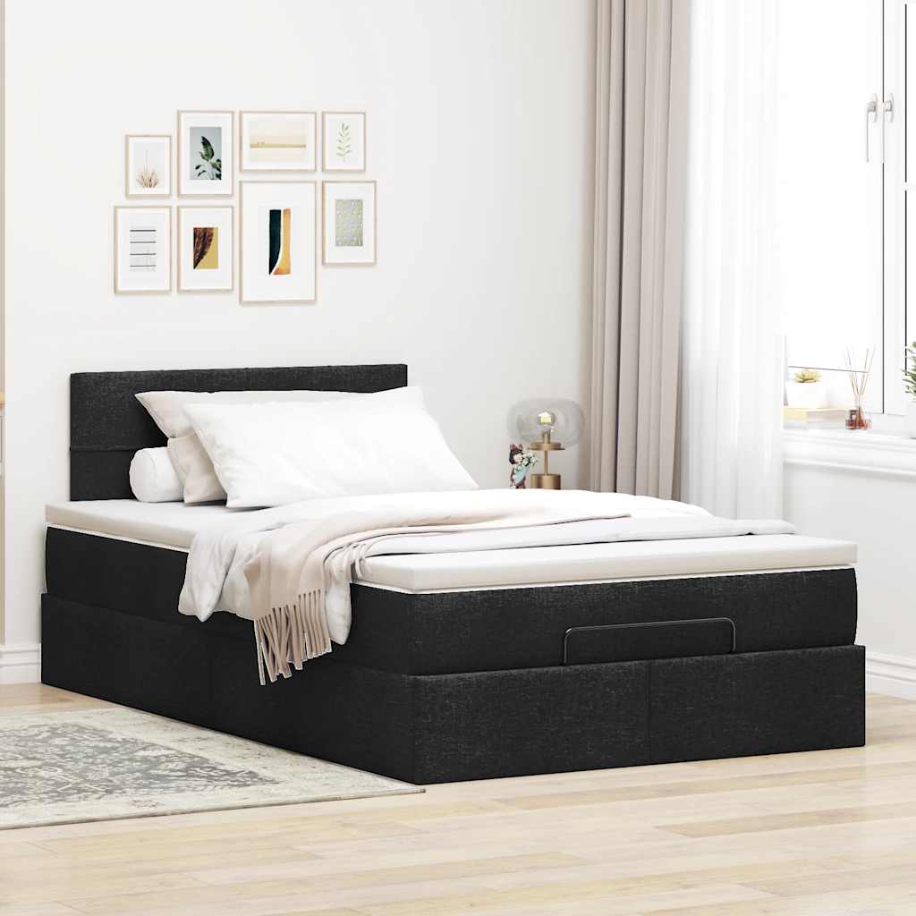 vidaXL Pat otoman cu saltea negru 120x200 cm stofa