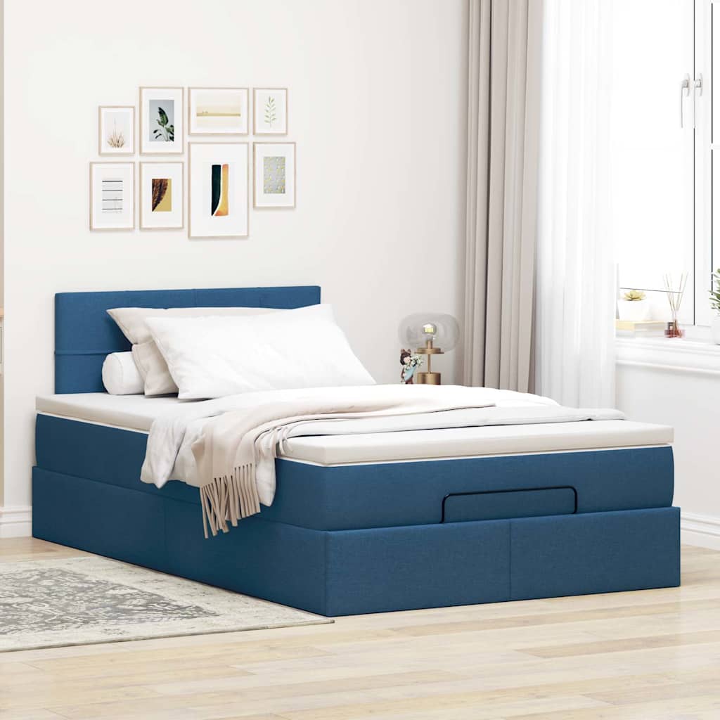 vidaXL Pat otoman cu saltea albastru 120x200 cm stofa