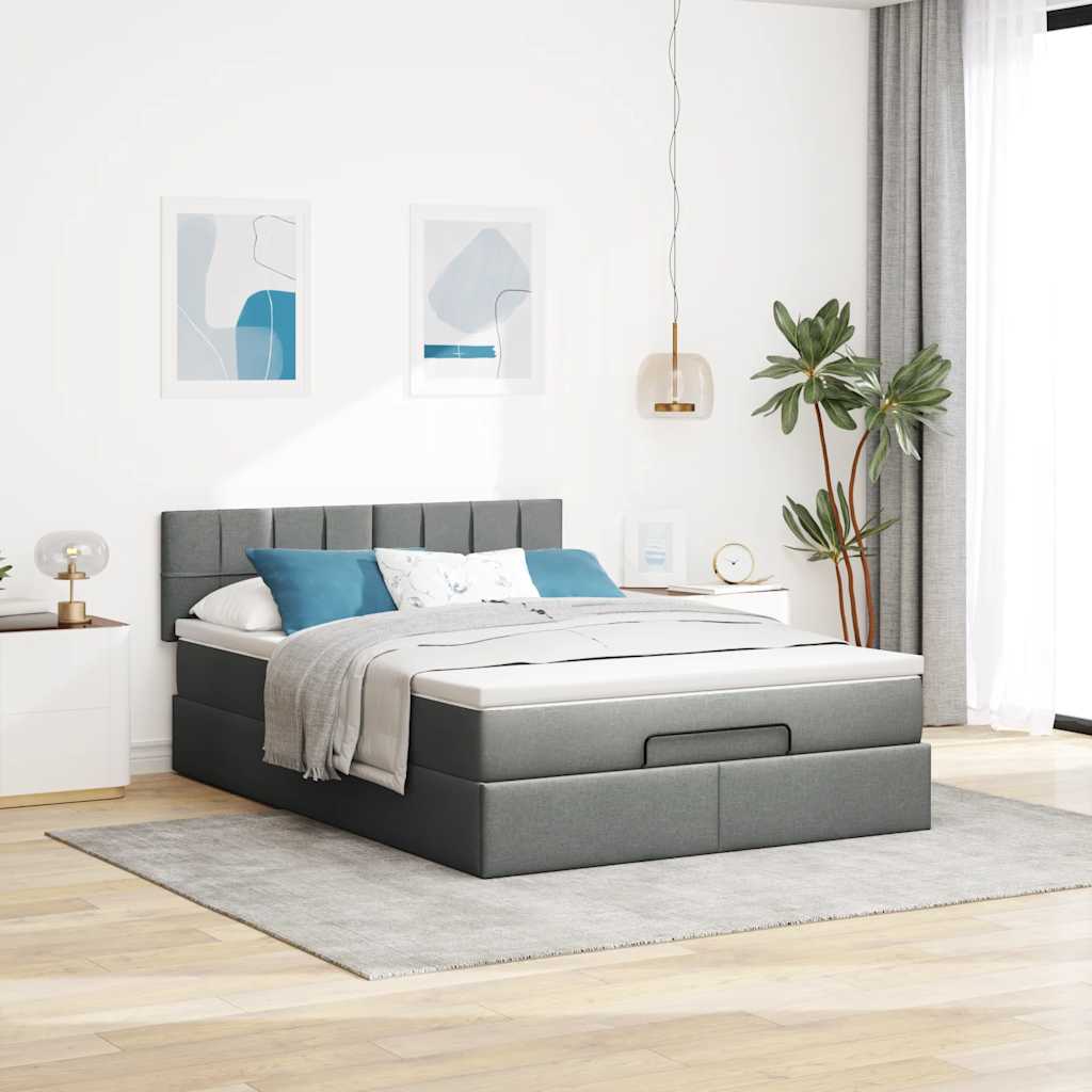 vidaXL Pat otoman cu saltea țesătură gri închis 140x190 cm