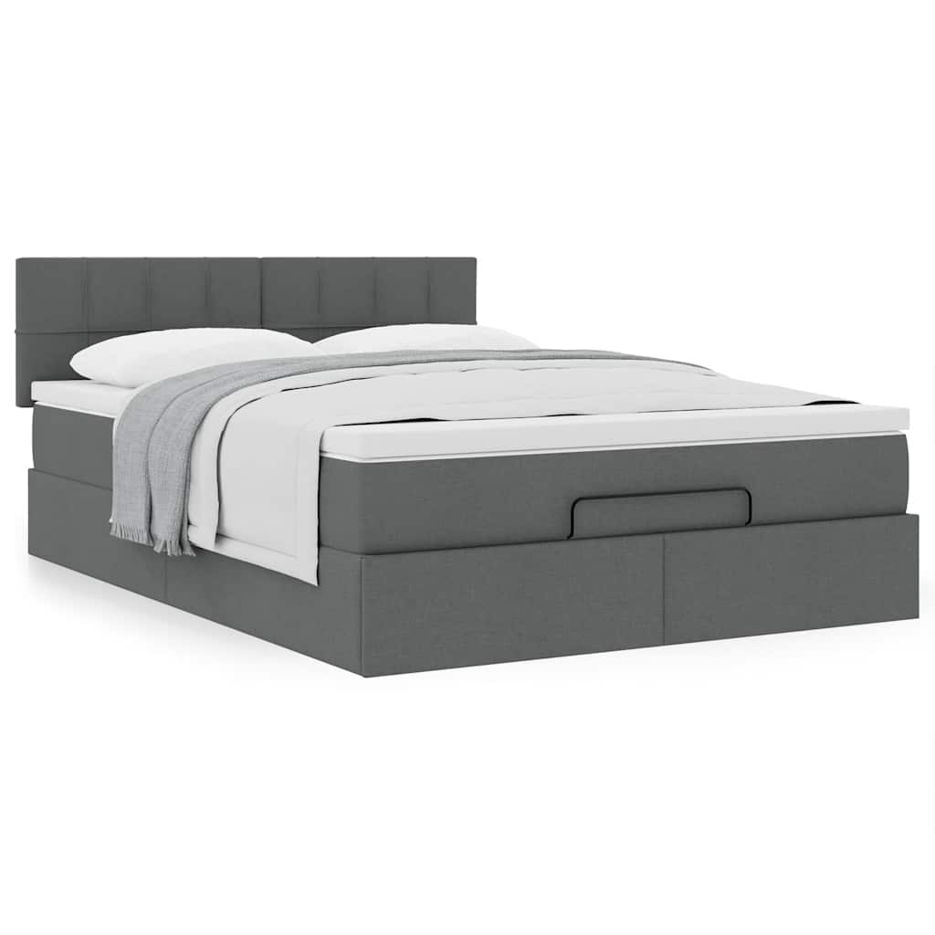 vidaXL Pat otoman cu saltea țesătură gri închis 140x200 cm vidaXL Pat otoman cu saltea țesătură gri închis 140x200 cm