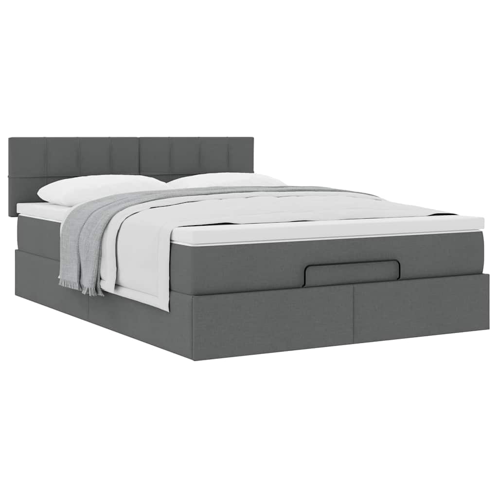 vidaXL Pat otoman cu saltea țesătură gri închis 140x200 cm vidaXL Pat otoman cu saltea țesătură gri închis 140x200 cm