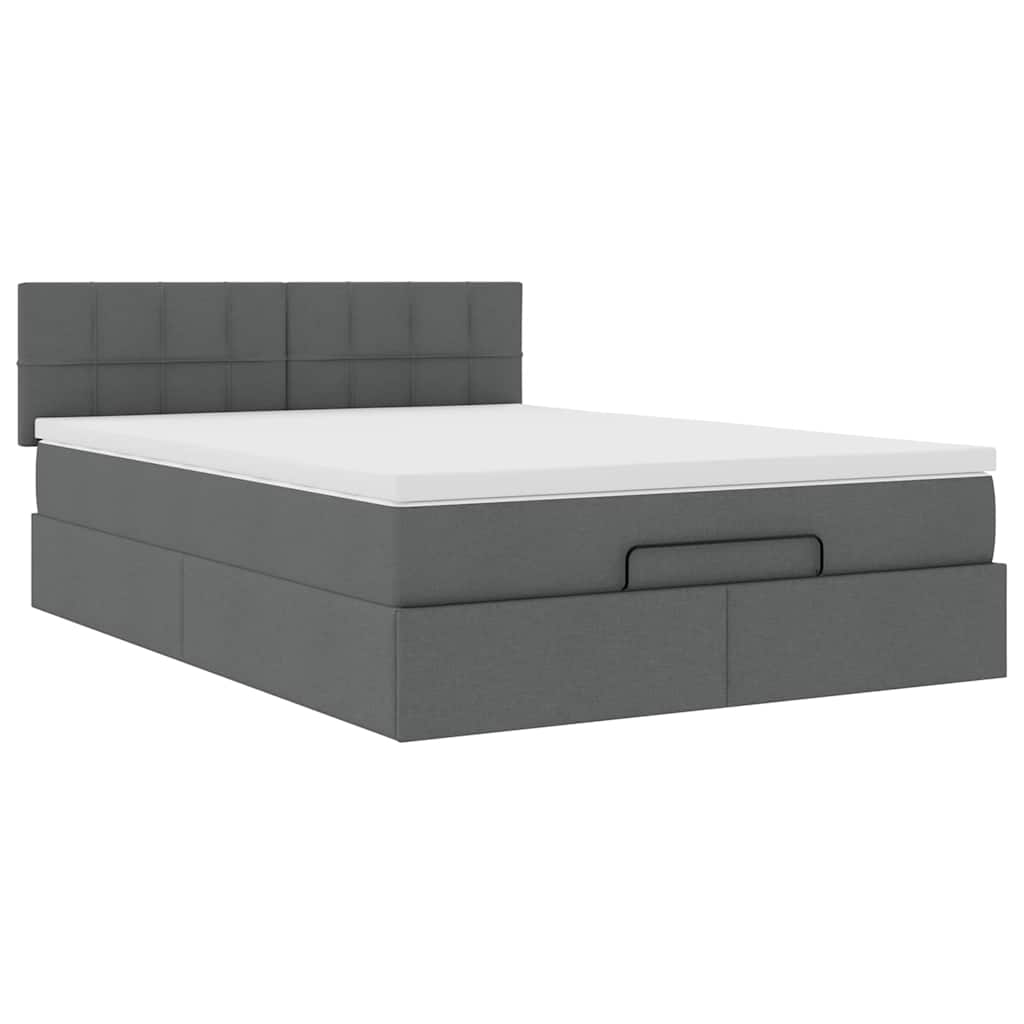 vidaXL Pat otoman cu saltea țesătură gri închis 140x200 cm vidaXL Pat otoman cu saltea țesătură gri închis 140x200 cm
