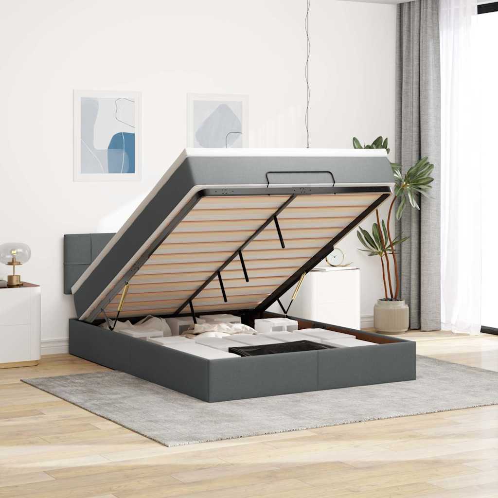 vidaXL Pat otoman cu saltea țesătură gri închis 140x200 cm vidaXL Pat otoman cu saltea țesătură gri închis 140x200 cm