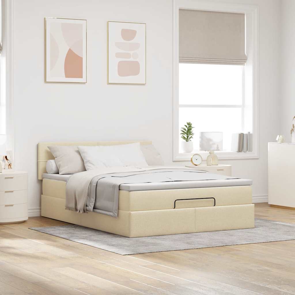 vidaXL Pat otoman cu saltea crem 140x200 cm stofa