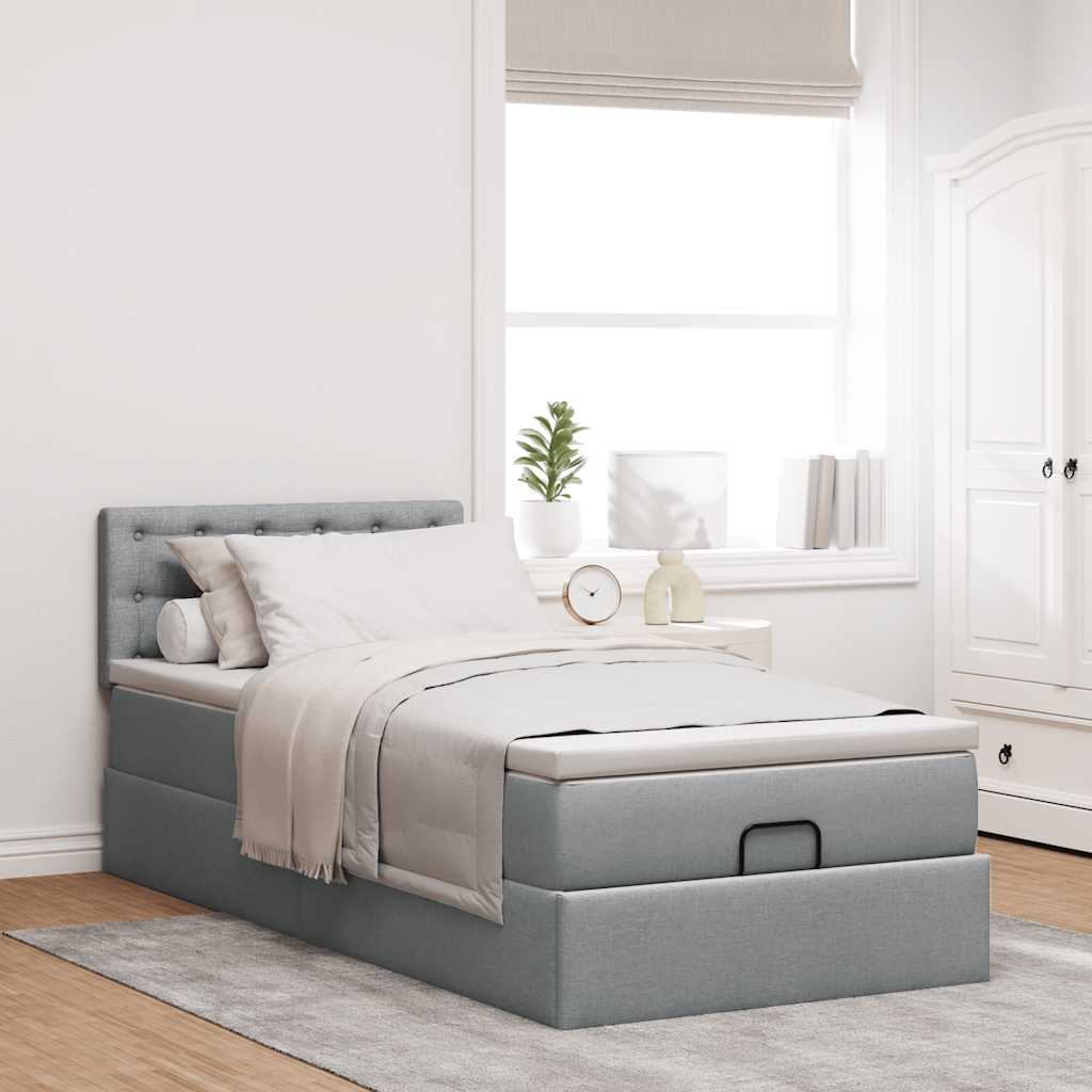 vidaXL Pat otoman cu saltea țesătură gri deschis 90x200 cm