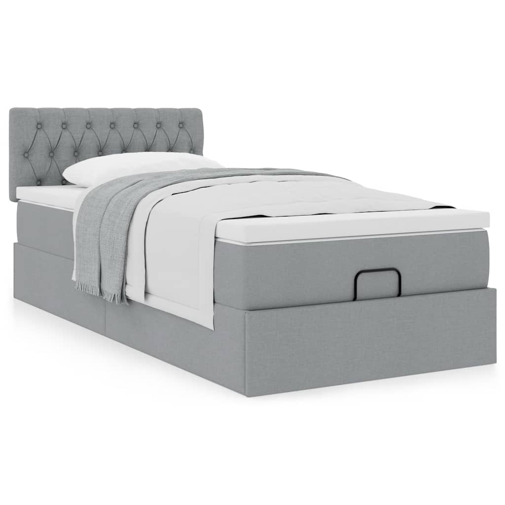 vidaXL Pat otoman cu saltea țesătură gri deschis 90x200 cm