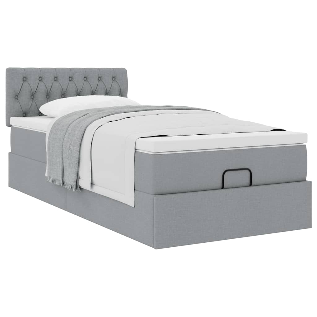 vidaXL Pat otoman cu saltea țesătură gri deschis 90x200 cm