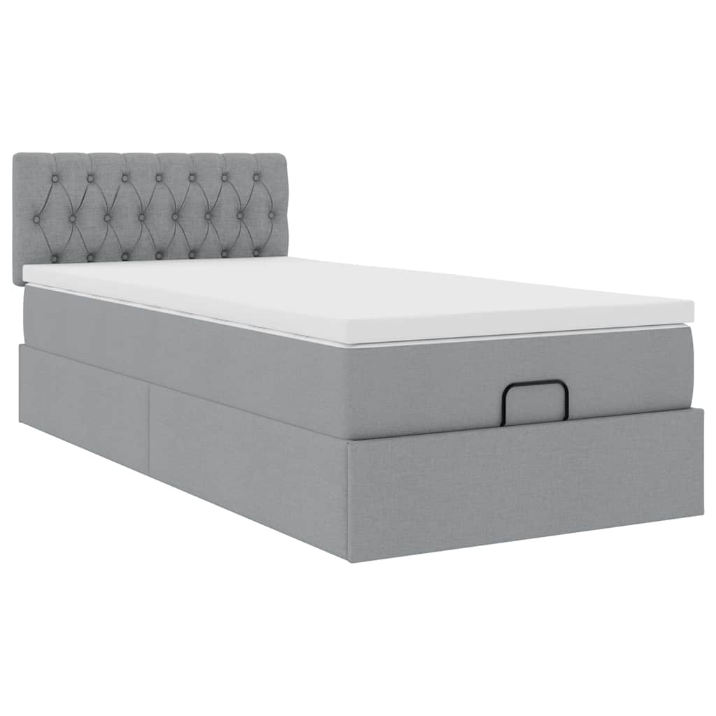 vidaXL Pat otoman cu saltea țesătură gri deschis 90x200 cm