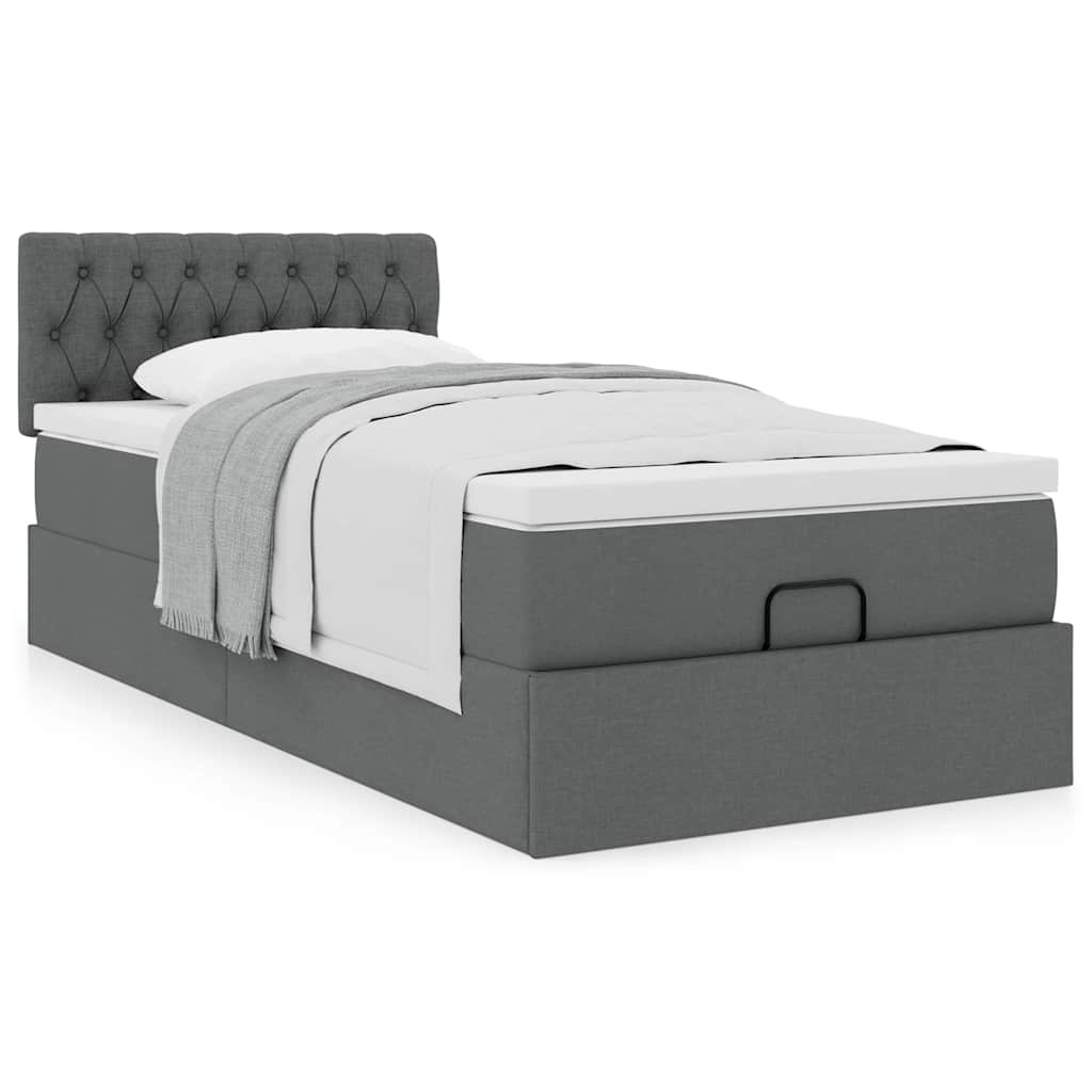 vidaXL Pat otoman cu saltea țesătură gri închis 90x200 cm