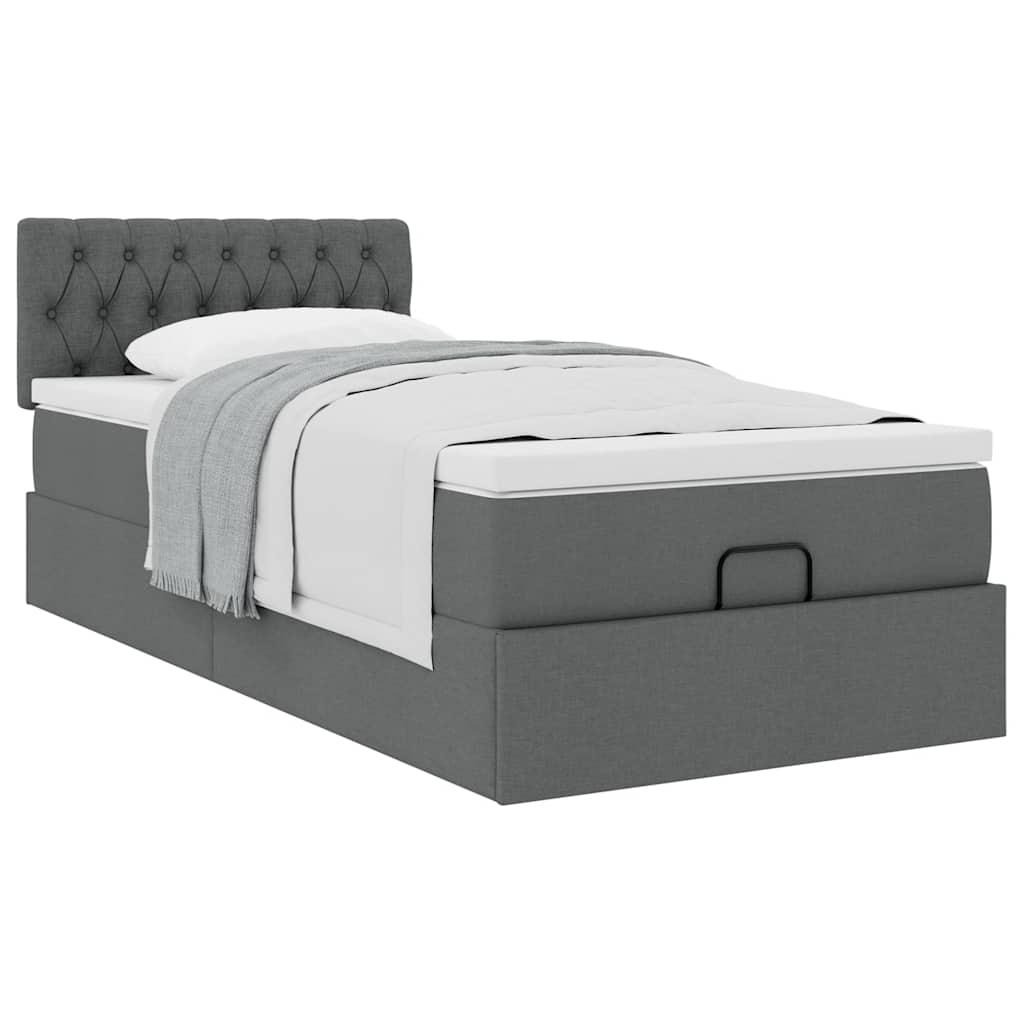 vidaXL Pat otoman cu saltea țesătură gri închis 90x200 cm