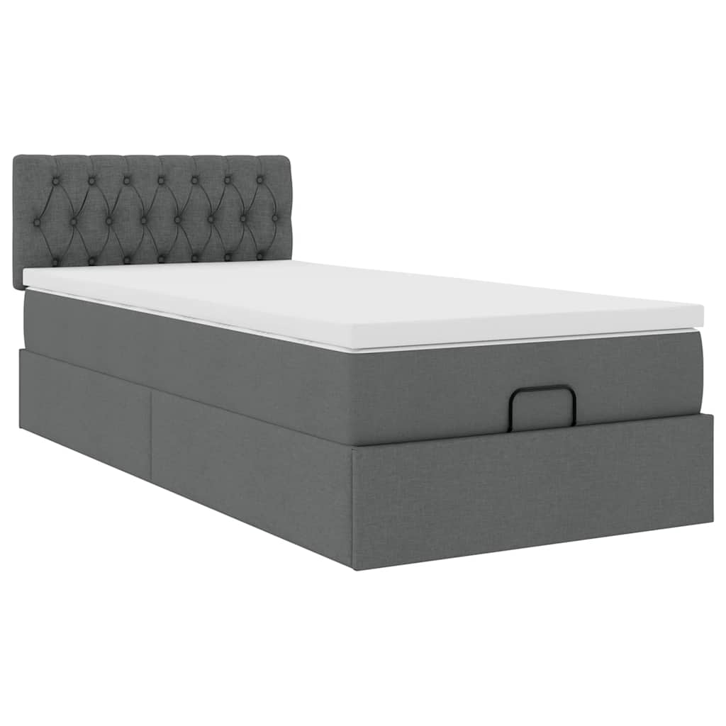 vidaXL Pat otoman cu saltea țesătură gri închis 90x200 cm
