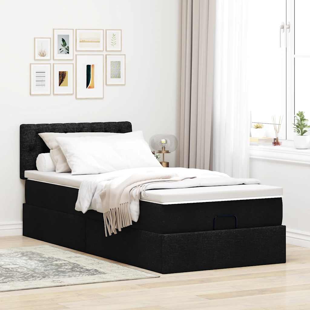 vidaXL Pat otoman cu saltea negru 100x200 cm stofa