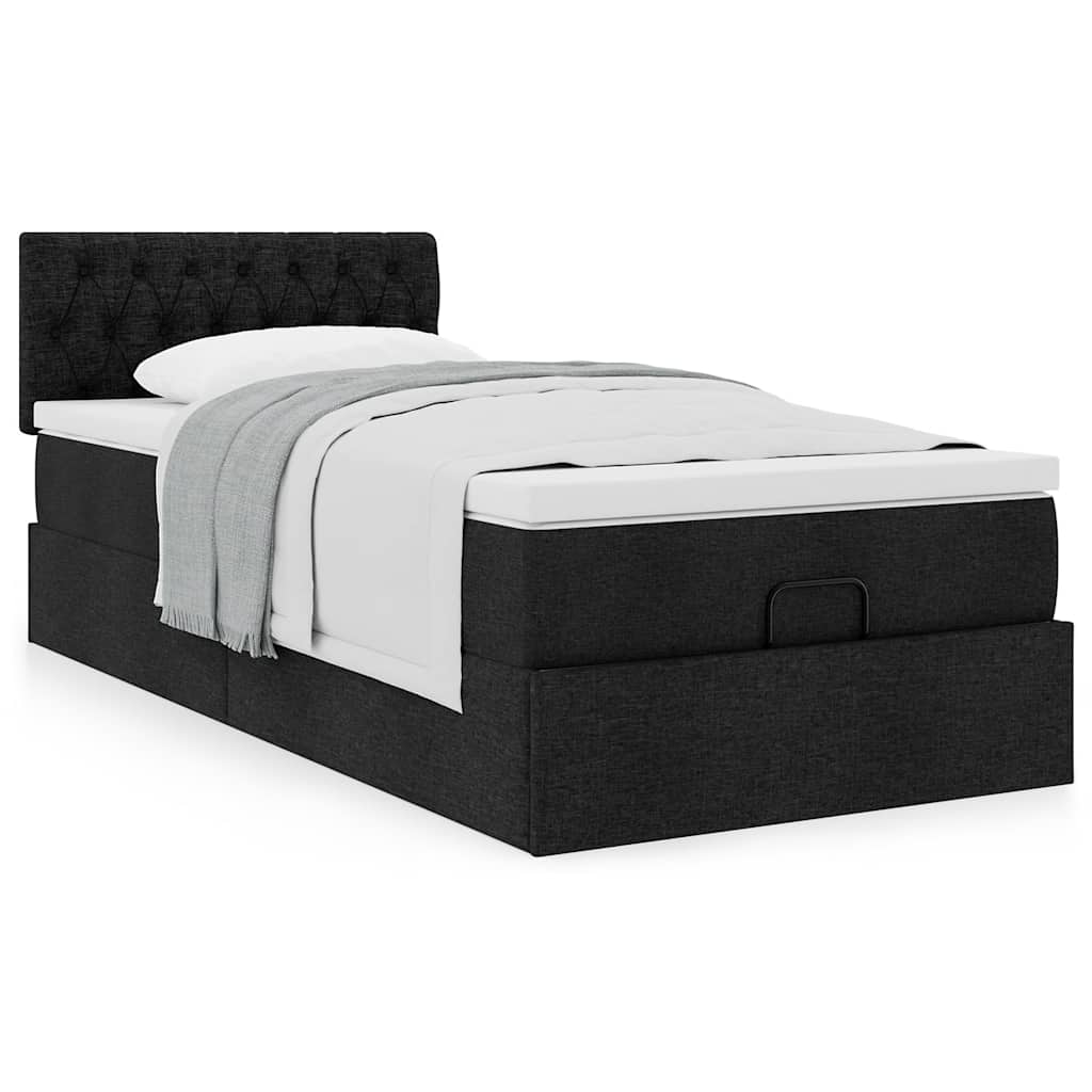 vidaXL Pat otoman cu saltea negru 100x200 cm stofa