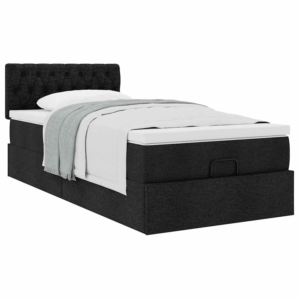 vidaXL Pat otoman cu saltea negru 100x200 cm stofa