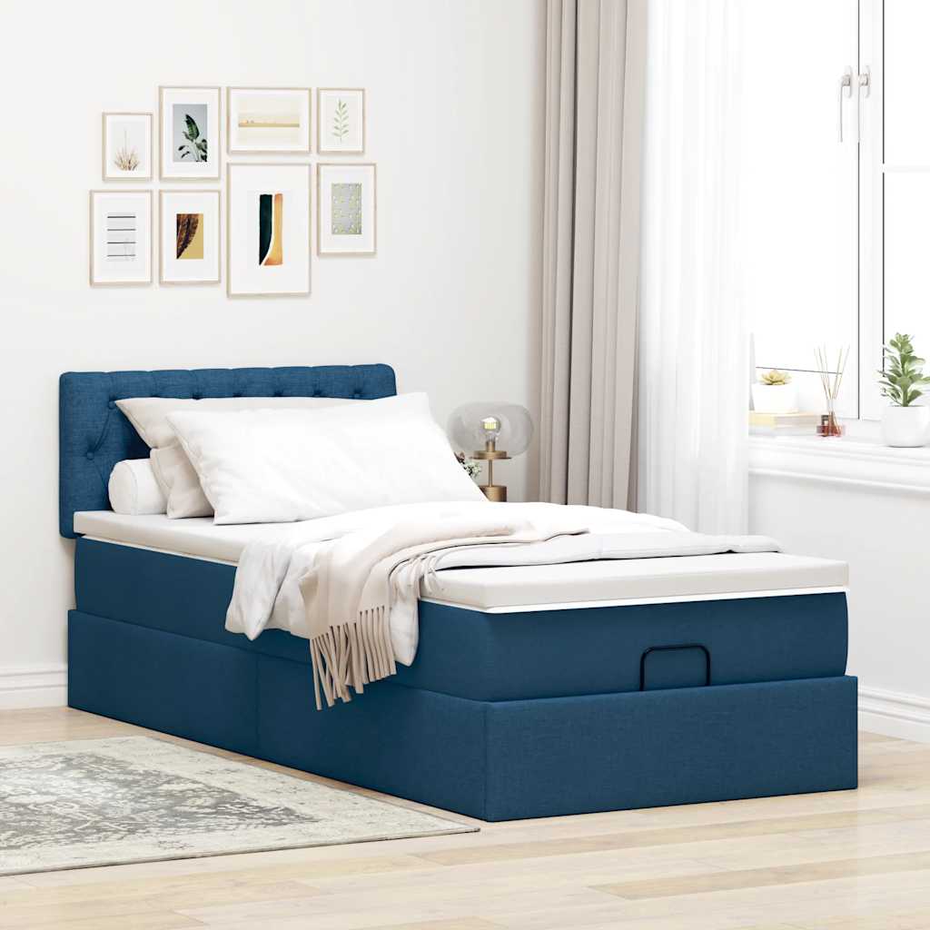 vidaXL Pat otoman cu saltea albastru 100x200 cm stofa